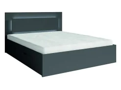 Conjunto quarto adulto NOFI cinza grafite 140x200 cm com cama, estrado, 2 gavetas, mesas de cabeceira, roupeiro de 4 portas e cómoda