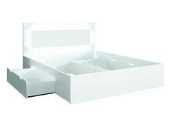 Conjunto quarto moderno NOFI branco 180x200 cm com cama, estrado, 2 gavetas, mesas de cabeceira, roupeiro de 4 portas e cómoda