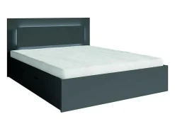 Conjunto quarto NOFI cinza grafite 180x200 cm com cama, estrado, 2 gavetas, 2 mesas de cabeceira, roupeiro 4 portas e cómoda