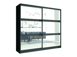 Conjunto quarto NOFI cinza grafite 180x200 cm com cama, estrado, 2 gavetas, 2 mesas de cabeceira, roupeiro 4 portas e cómoda