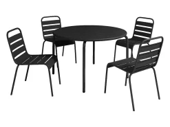 Conjunto sala de jantar jardim metal, mesa D110 cm e 4 cadeiras empilháveis preto MIRMANDE