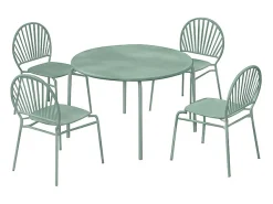 Conjunto sala de jardim em metal, mesa D110 cm e 4 cadeiras verde amêndoa CEDEIRA de MYLIA