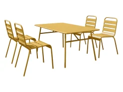 Conjunto sala jantar jardim metal, mesa 160 cm e 4 cadeiras amarelo mostarda - MIRMANDE