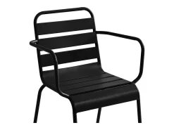 Conjunto sala jantar jardim metal, mesa D110 cm e 4 cadeirões empilháveis preto MIRMANDE
