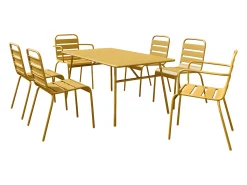 Conjunto sala jantar jardim metal, mesa C160 cm, 2 cadeirões e 4 cadeiras amarelo MIRMANDE