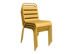 Conjunto sala jantar jardim metal, mesa C160 cm, 2 cadeirões e 4 cadeiras amarelo MIRMANDE