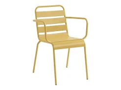 Conjunto sala jantar jardim metal, mesa C160 cm, 2 cadeirões e 4 cadeiras amarelo MIRMANDE