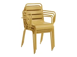 Conjunto sala jantar jardim metal, mesa C160 cm, 2 cadeirões e 4 cadeiras amarelo MIRMANDE