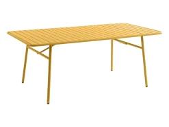 Conjunto sala jantar jardim metal, mesa C160 cm, 2 cadeirões e 4 cadeiras amarelo MIRMANDE