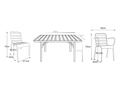 Conjunto sala jantar jardim metal, mesa C160 cm, 2 cadeirões e 4 cadeiras amarelo MIRMANDE