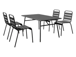 Conjunto sala jantar jardim metal, mesa C160 cm e 4 cadeiras empilháveis preto MIRMANDE