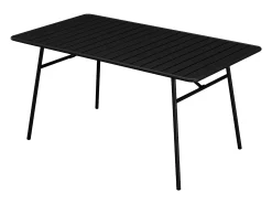 Conjunto sala jantar jardim metal, mesa C160 cm e 4 cadeiras empilháveis preto MIRMANDE