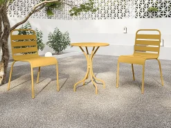Conjunto sala jantar jardim metal, mesa D60 cm e 2 cadeiras empilháveis amarelo - MIRMANDE
