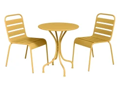 Conjunto sala jantar jardim metal, mesa D60 cm e 2 cadeiras empilháveis amarelo - MIRMANDE