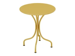 Conjunto sala jantar jardim metal, mesa D60 cm e 2 cadeiras empilháveis amarelo - MIRMANDE