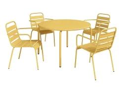 Conjunto sala jantar jardim metal, mesa D110cm e 4 cadeiras empilháveis amarelo - MIRMANDE