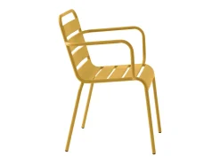 Conjunto sala jantar jardim metal, mesa D110cm e 4 cadeiras empilháveis amarelo - MIRMANDE