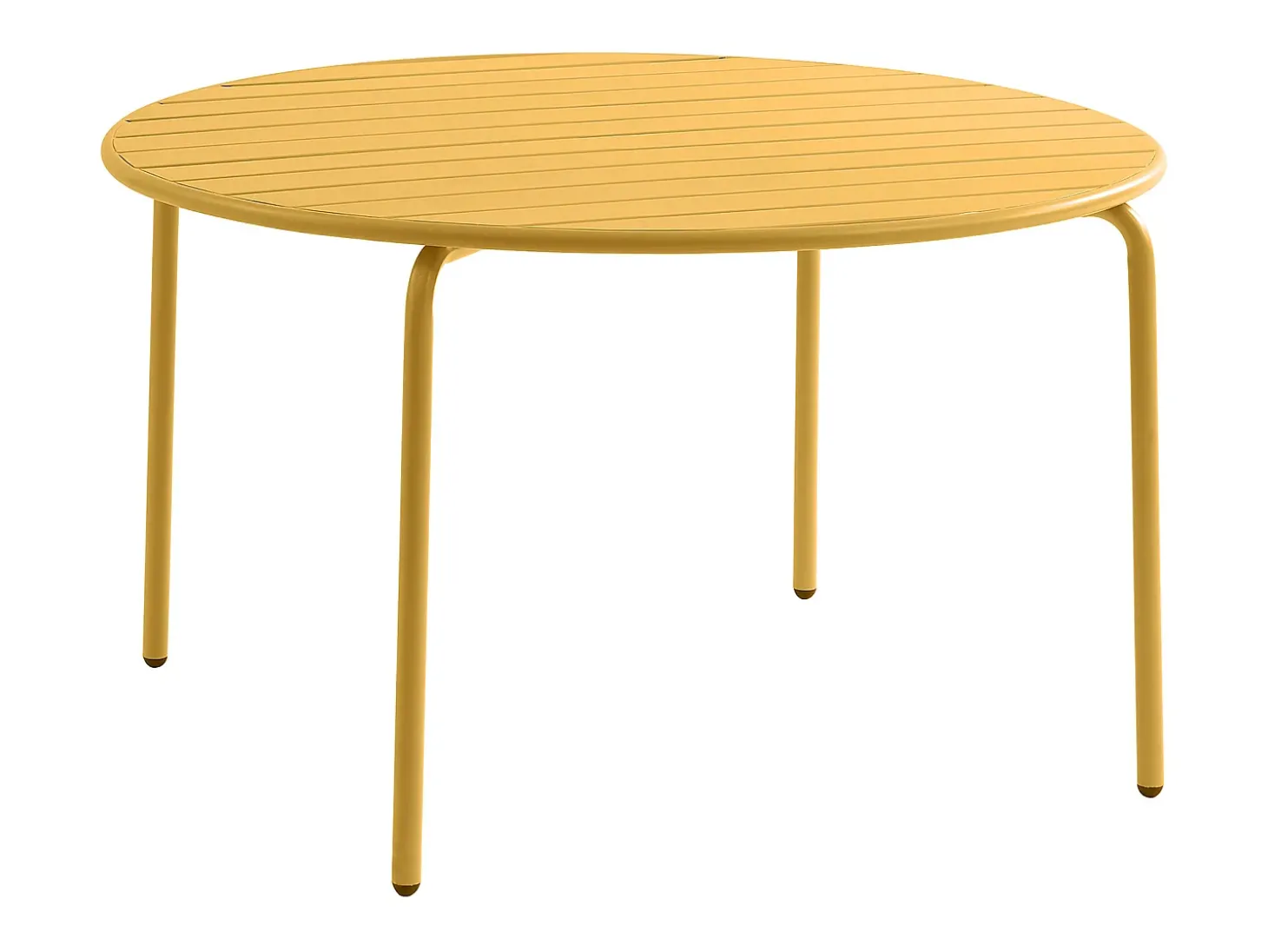 Conjunto sala jantar jardim metal, mesa D110cm e 4 cadeiras empilháveis amarelo - MIRMANDE