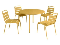 Conjunto sala jantar jardim metal, mesa D110 cm e 4 cadeiras amarelo mostarda - MIRMANDE