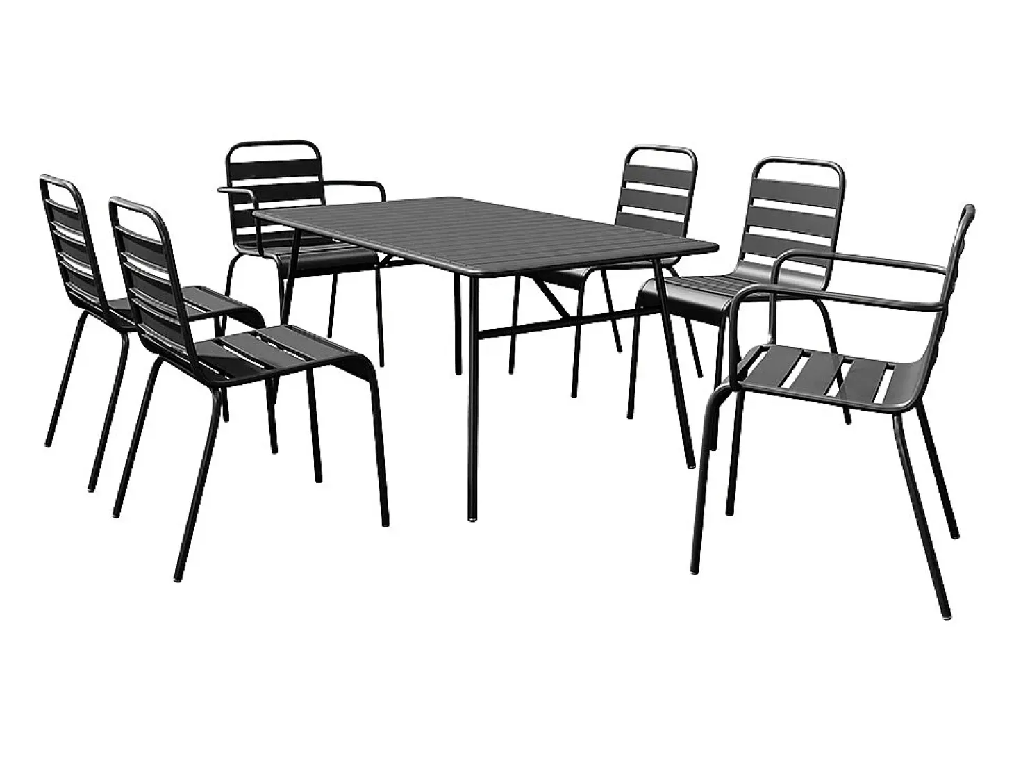 Conjunto sala jantar metal mesa C160 cm, 2 cadeirões e 2 cadeiras preto MIRMANDE
