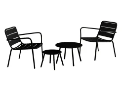 Conjunto sala jardim metal, 2 cadeirões baixos e mesas encaixar preto MIRMANDE