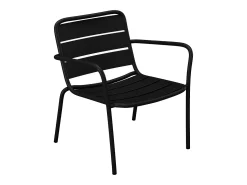 Conjunto sala jardim metal, 2 cadeirões baixos e mesas encaixar preto MIRMANDE