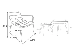 Conjunto sala jardim metal, 2 cadeirões baixos e mesas encaixar preto MIRMANDE