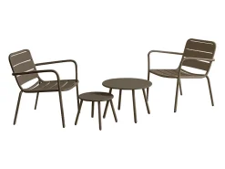 Conjunto sala jardim metal, 2 cadeirões baixos e mesas encaixar cor taupe MIRMANDE