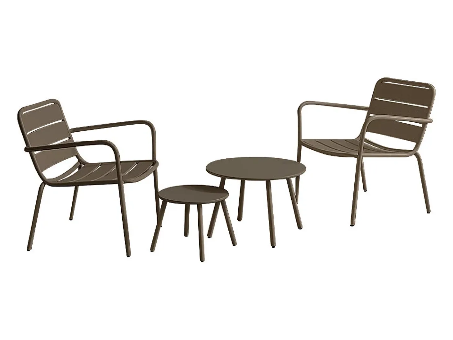 Conjunto sala jardim metal, 2 cadeirões baixos e mesas encaixar cor taupe MIRMANDE