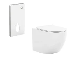 Conjunto sanita suspensa cerâmica branco brilhante com estrutura decorativa, JAVOINE