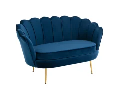 Conjunto sofá de 2 lugares e poltrona concha em veludo azul-escuro DANDELION