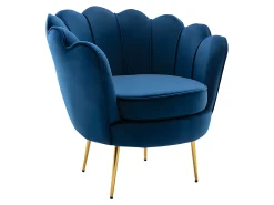 Conjunto sofá de 2 lugares e poltrona concha em veludo azul-escuro DANDELION