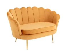 Conjunto sofá de 2 lugares e poltrona concha em veludo amarelo-mostarda DANDELION