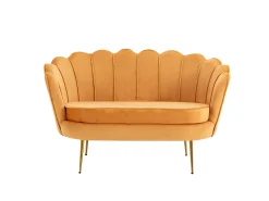 Conjunto sofá de 2 lugares e poltrona concha em veludo amarelo-mostarda DANDELION