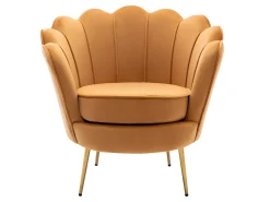 Conjunto sofá de 2 lugares e poltrona concha em veludo amarelo-mostarda DANDELION