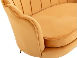 Conjunto sofá de 2 lugares e poltrona concha em veludo amarelo-mostarda DANDELION
