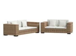 Conjunto sofás de 2 + 3 lugares, vime genuíno