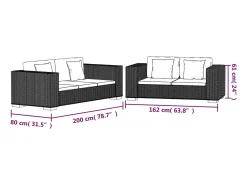 Conjunto sofás de 2 + 3 lugares, vime genuíno