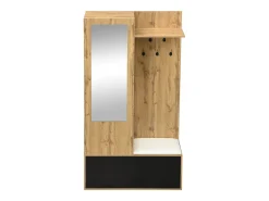 Conjunto vestiário de entrada 100×38×191 cm - com cabideiro e sapateira - ganchos e 1 espelho - natural + preto
