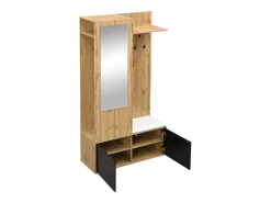 Conjunto vestiário de entrada 100×38×191 cm - com cabideiro e sapateira - ganchos e 1 espelho - natural + preto