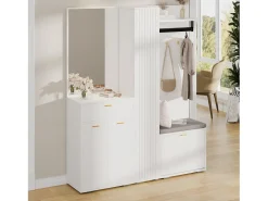Conjunto vestiário de entrada 150x36x180cm - con 4 portas e 1 gaveta - con espelho e móvel para sapatos - con gancho - Branco