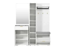 Conjunto vestiário de entrada 150x36x180cm - con 4 portas e 1 gaveta - con espelho e móvel para sapatos - con gancho - Branco
