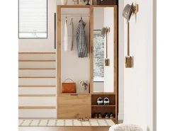 Conjunto vestiário de entrada 100×33×190 cm - com sapateiro - com espelho - 2 portas - painel de partículas - natural