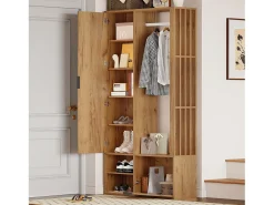 Conjunto vestiário de entrada 100×33×190 cm - com sapateiro - com espelho - 2 portas - painel de partículas - natural