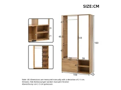 Conjunto vestiário de entrada 100×33×190 cm - com sapateiro - com espelho - 2 portas - painel de partículas - natural