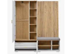 Conjunto vestiário de entrada 160x38x180cm - con 3 portas e compartimentos de armazenamento - con espelho e móvel para sapatos - con gancho - Natural + Branco
