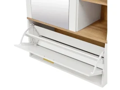 Conjunto vestiário de entrada 160x38x180cm - con 3 portas e compartimentos de armazenamento - con espelho e móvel para sapatos - con gancho - Natural + Branco