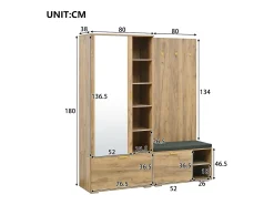 Conjunto vestiário de entrada 160x38x180cm - con 3 portas e compartimentos de armazenamento - con espelho e móvel para sapatos - con gancho - Natural