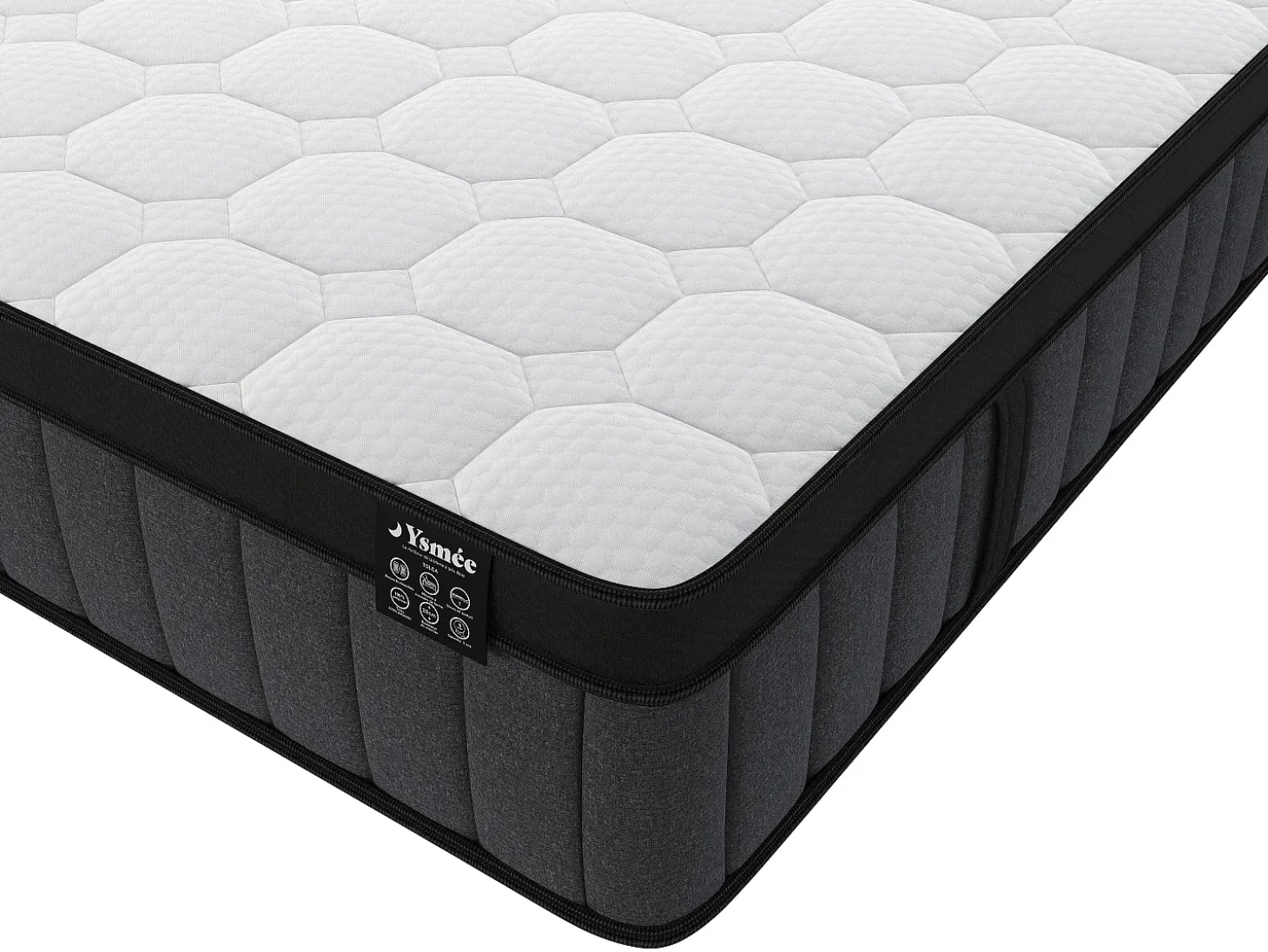 Conjunto 140x190 cm sommier arrumação colchão híbrido molas 7 zonas gel de memória de forma esp. 25 cm TOLCA YSMÉE