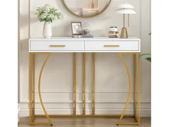 Consola com 2 gavetas - Pés em metal dourado - Branco - BLITZ